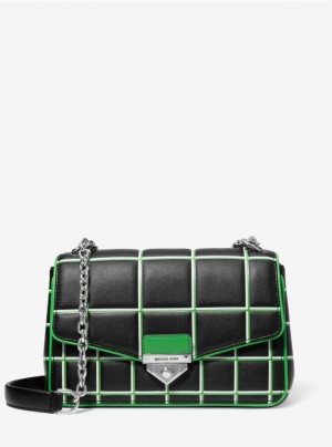 Black Green Michael Kors Soho Large Contrast Trim Quilted Faux Leather Women's's Shoulder Bags | AGNK12047