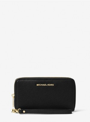 Black Michael Kors Large Leather Smartphone Wristlet Women's's Purse | ABRX06735