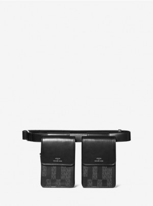Black Michael Kors Saga Signature And Leather Multi Women's's Belt Bags | GOZH73481