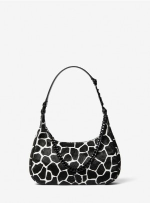 Black White Michael Kors Piper Small Animal Print Calf Hair Women's's Shoulder Bags | SQOI81907