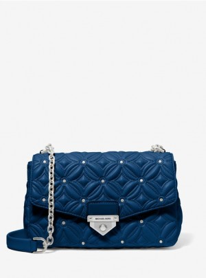Blue Michael Kors SoHo Large Studded Quilted Faux Leather Women's's Shoulder Bags | HFNW30527