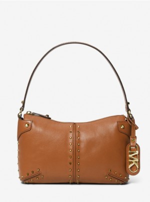 Brown Michael Kors Astor Large Studded Leather Women's's Shoulder Bags | IQPG21359