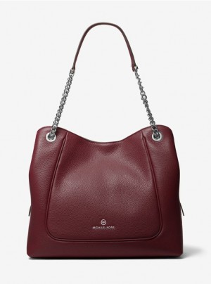 Dark Red Michael Kors Piper Large Pebbled Leather Women's's Shoulder Bags | GMHC78154