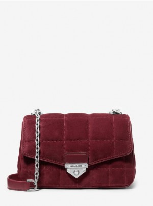 Dark Red Michael Kors SoHo Large Quilted Suede Women's's Shoulder Bags | MPLW31069