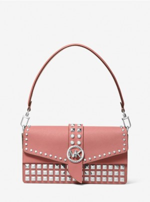Pink Michael Kors Greenwich Medium Studded Saffiano Leather Women's's Shoulder Bags | XZJO87952
