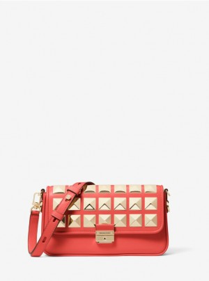 Rose Red Michael Kors Bradshaw Small Studded Leather Women's's Shoulder Bags | EJAY36271