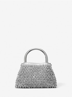 Silver Michael Kors Limited-Edition Rosie Extra-Small Embellished Metallic Faux Leather Women's's Shoulder Bags | JRNY39875