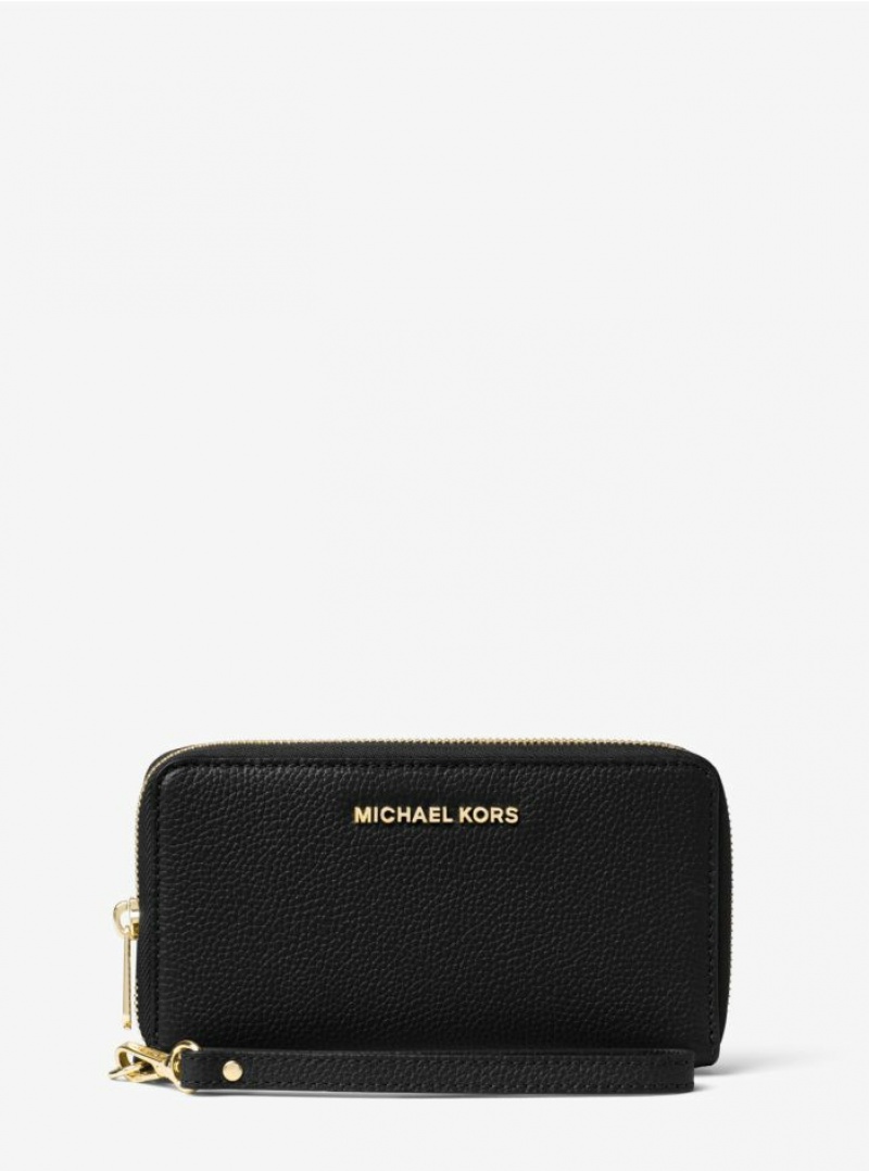 Black Michael Kors Large Leather Smartphone Wristlet Women\'s\'s Purse | ABRX06735