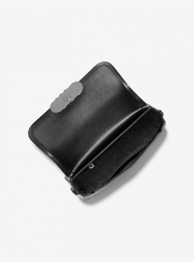 Black Michael Kors Parker Medium Snake Embossed Leather Women's's Shoulder Bags | WIXJ16092