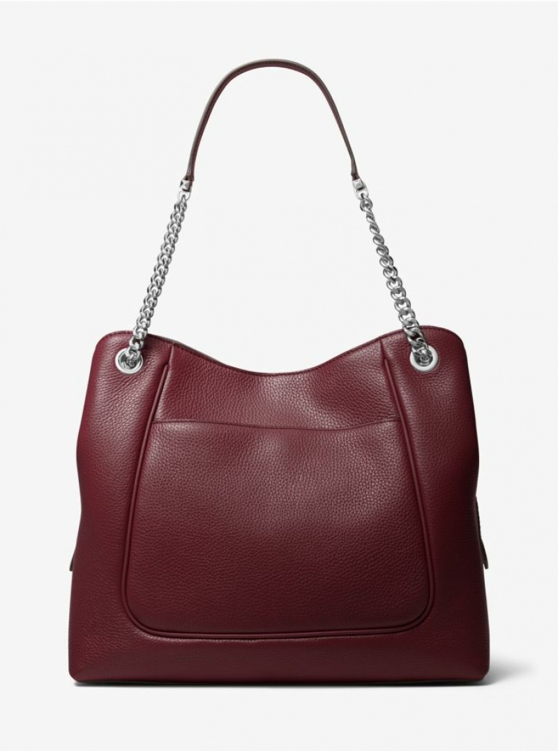 Dark Red Michael Kors Piper Large Pebbled Leather Women's's Shoulder Bags | GMHC78154