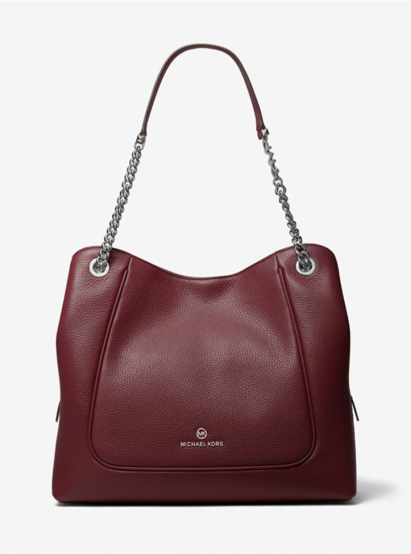 Dark Red Michael Kors Piper Large Pebbled Leather Women\'s\'s Shoulder Bags | GMHC78154