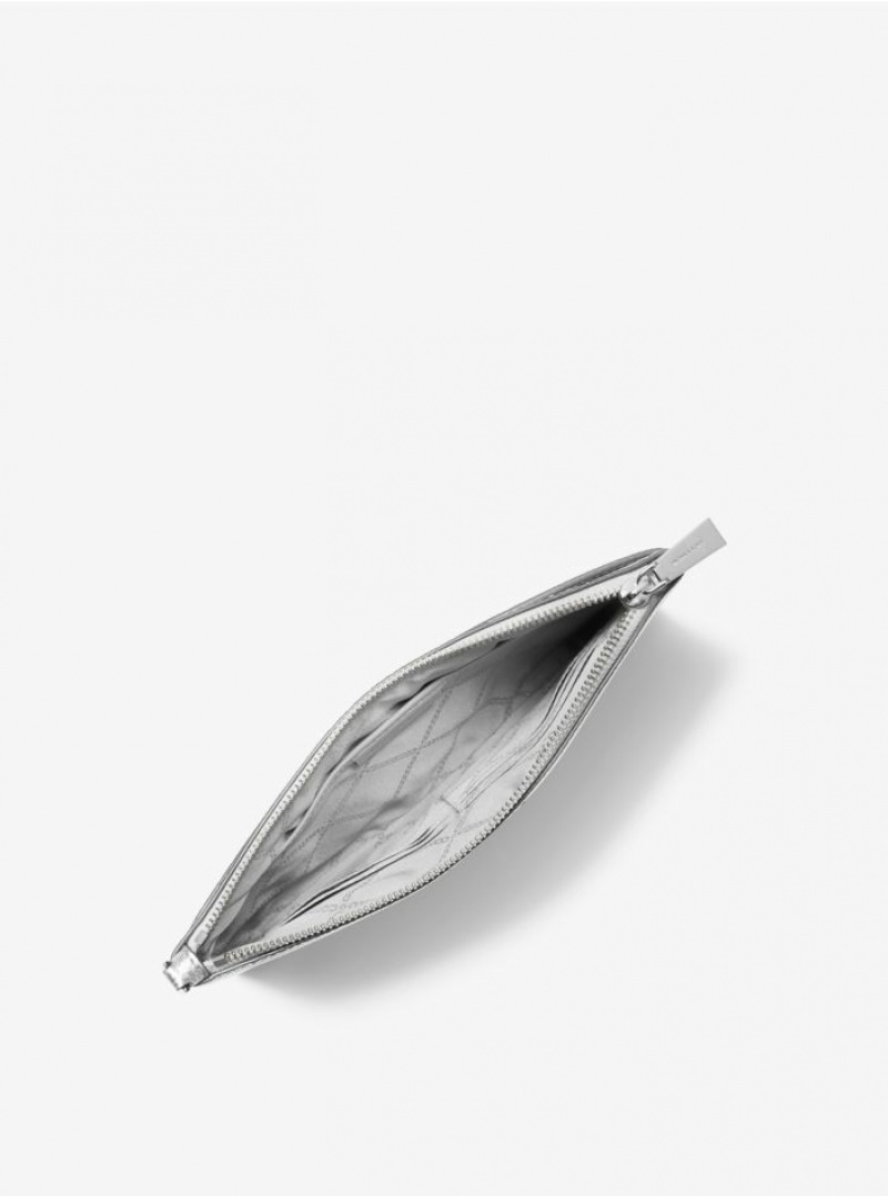 Silver Michael Kors Large Metallic Pebbled Leather Wristlet Women's's Purse | TFXL37910